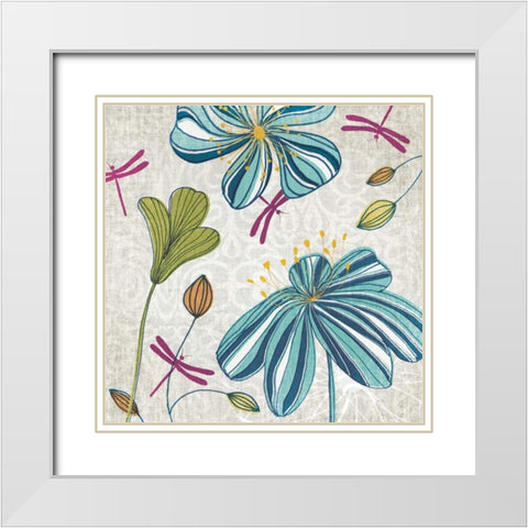 Flowers and Dragonflies White Modern Wood Framed Art Print with Double Matting by Venter, Tandi
