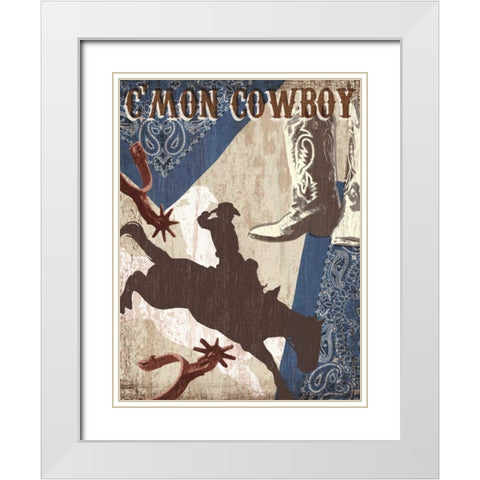 Cmon Cowboy White Modern Wood Framed Art Print with Double Matting by Venter, Tandi
