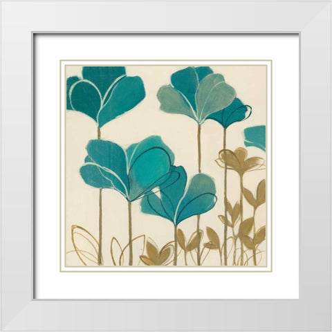 Ladybug Flowers II White Modern Wood Framed Art Print with Double Matting by MARIA