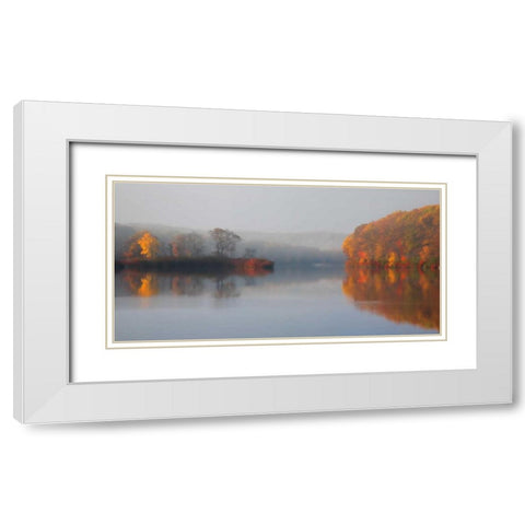 Early Fall Morning at the Lake White Modern Wood Framed Art Print with Double Matting by Cahill, Michael