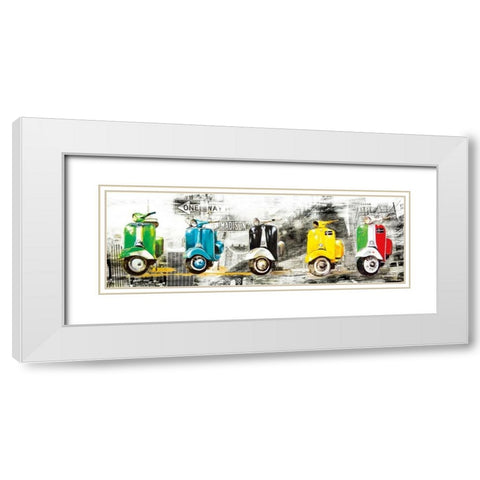 Get Your Mopeds Running White Modern Wood Framed Art Print with Double Matting by Sola, Bresso