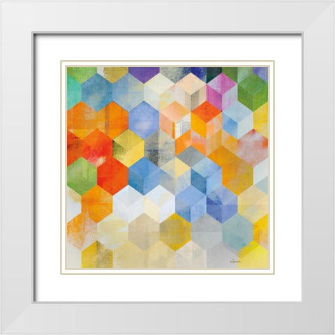 Cubitz II White Modern Wood Framed Art Print with Double Matting by NOAH