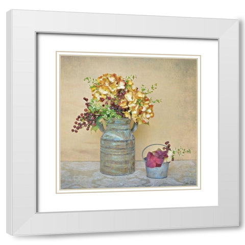 Caramel Hydrangeas White Modern Wood Framed Art Print with Double Matting by Atria, Cristin
