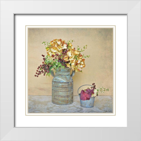 Caramel Hydrangeas White Modern Wood Framed Art Print with Double Matting by Atria, Cristin