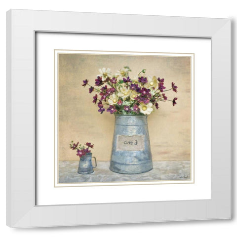 Plum Daisies White Modern Wood Framed Art Print with Double Matting by Atria, Cristin