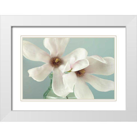 Magnolias White Modern Wood Framed Art Print with Double Matting by Frank, Assaf