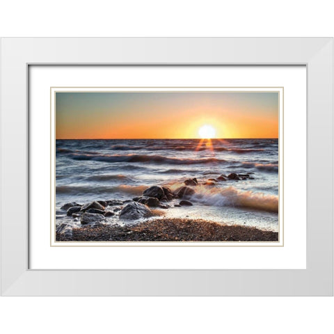 Sunset at Blue Point White Modern Wood Framed Art Print with Double Matting by Bellyk, Daniel J.