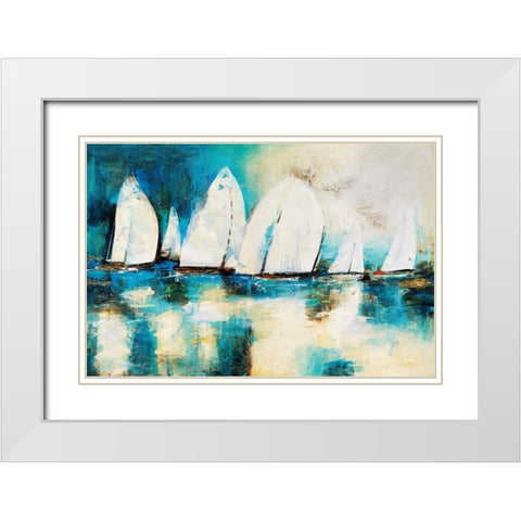 Velero Azul White Modern Wood Framed Art Print with Double Matting by Villarreal Santos, Nancy