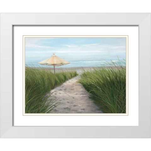 Umbrella on the Beach White Modern Wood Framed Art Print with Double Matting by Peterson, Julie