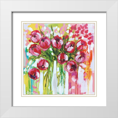 Razzle Dazzle Tulips White Modern Wood Framed Art Print with Double Matting by Brooks, Amanda J.