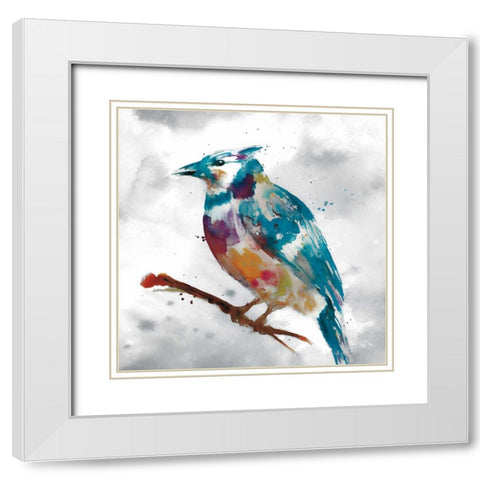 Blue Jay White Modern Wood Framed Art Print with Double Matting by Fontaine, Stephanie