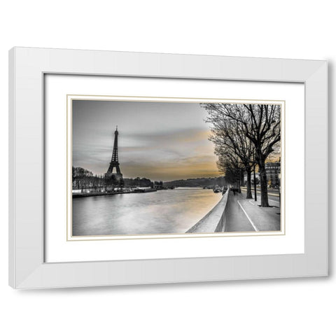 River Seine and The Eiffel Tower White Modern Wood Framed Art Print with Double Matting by Frank, Assaf