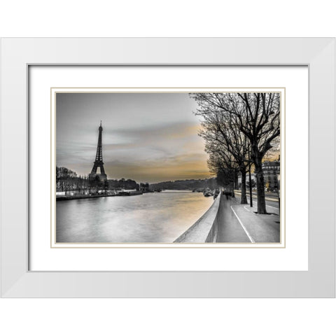 River Seine and The Eiffel Tower White Modern Wood Framed Art Print with Double Matting by Frank, Assaf