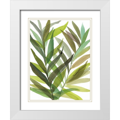 Tropical Greens I White Modern Wood Framed Art Print with Double Matting by Meyers, Rebecca