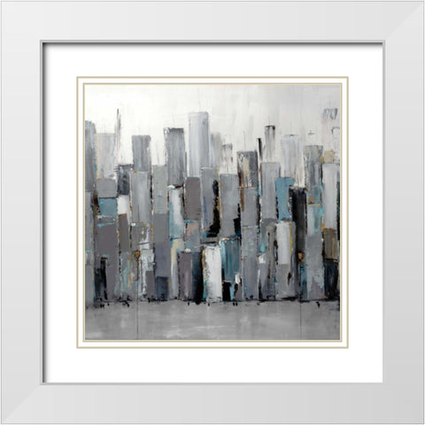 Blue Plaza White Modern Wood Framed Art Print with Double Matting by Kadmiri, Aziz