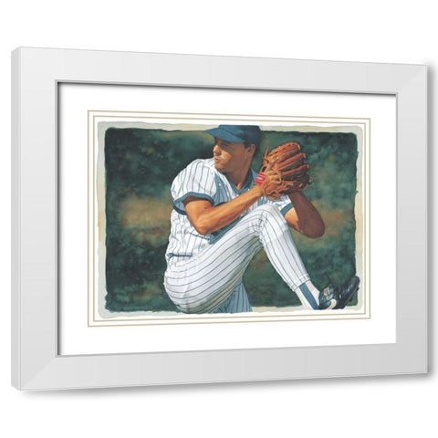The Art of Baseball - The Pitcher White Modern Wood Framed Art Print with Double Matting by Green, Glen