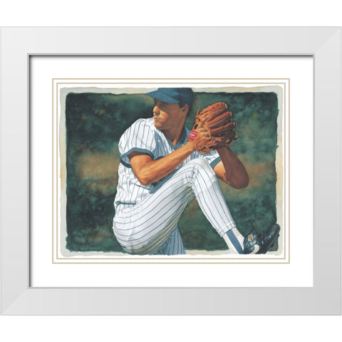 The Art of Baseball - The Pitcher White Modern Wood Framed Art Print with Double Matting by Green, Glen