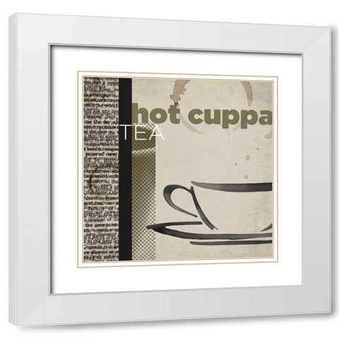 Hot Cuppa Tea White Modern Wood Framed Art Print with Double Matting by Venter, Tandi
