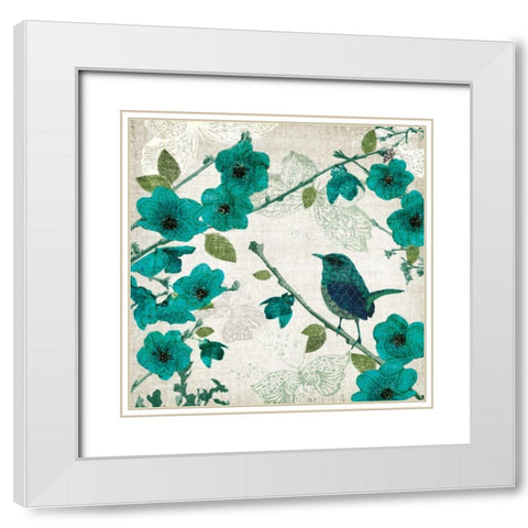 Birds and Butterflies I White Modern Wood Framed Art Print with Double Matting by Venter, Tandi