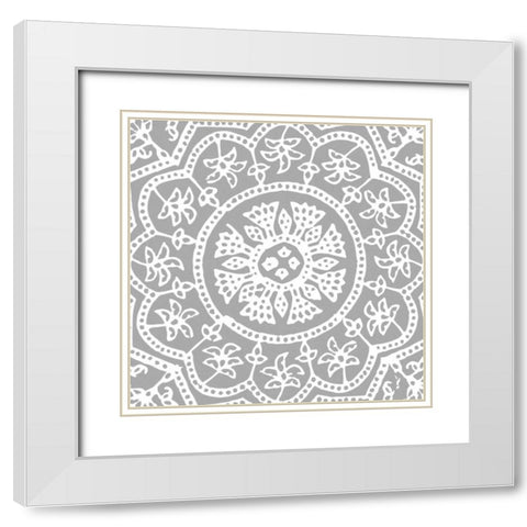 Woodblock Pattern I White Modern Wood Framed Art Print with Double Matting by Berg, Sabine