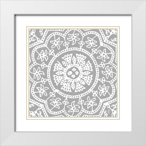 Woodblock Pattern I White Modern Wood Framed Art Print with Double Matting by Berg, Sabine
