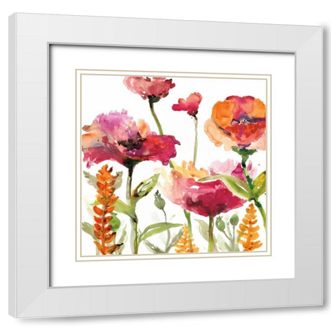 Blooms and Greens White Modern Wood Framed Art Print with Double Matting by Meyers, Rebecca