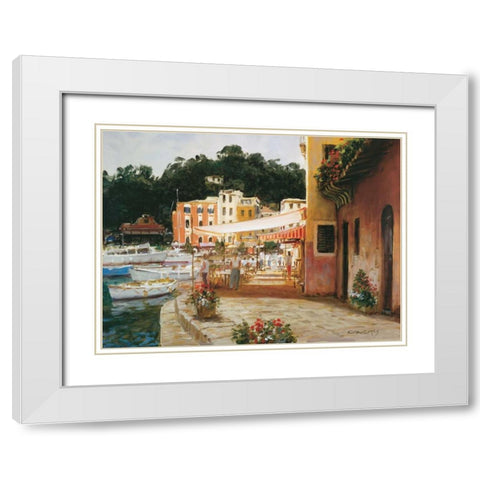 Morning Stroll - Portofino White Modern Wood Framed Art Print with Double Matting by Bates, George