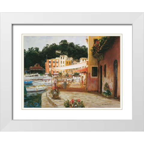 Morning Stroll - Portofino White Modern Wood Framed Art Print with Double Matting by Bates, George