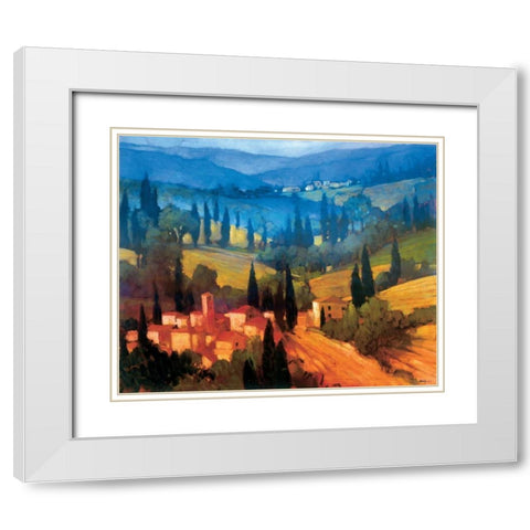 Tuscan Valley View White Modern Wood Framed Art Print with Double Matting by Craig, Philip