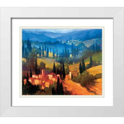 Tuscan Valley View White Modern Wood Framed Art Print with Double Matting by Craig, Philip
