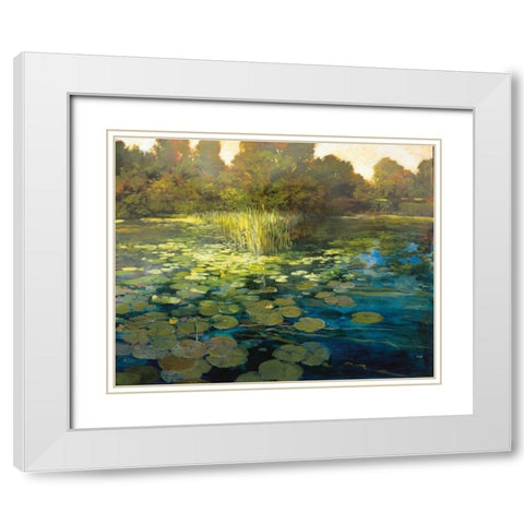 Waterlilies White Modern Wood Framed Art Print with Double Matting by Craig, Philip
