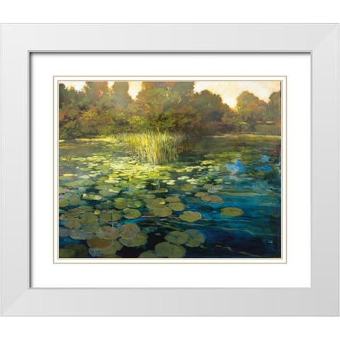 Waterlilies White Modern Wood Framed Art Print with Double Matting by Craig, Philip