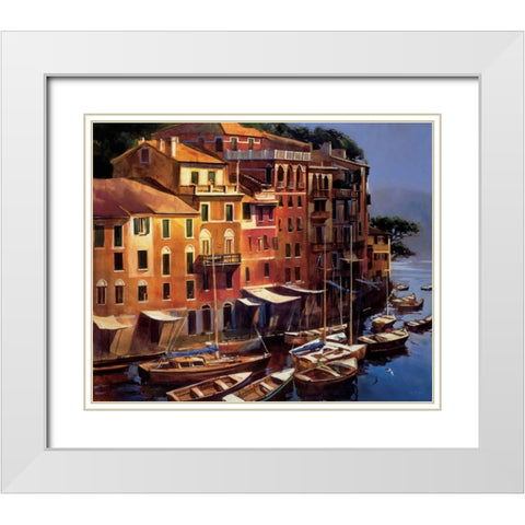 Mediterranean Port White Modern Wood Framed Art Print with Double Matting by OToole, Michael