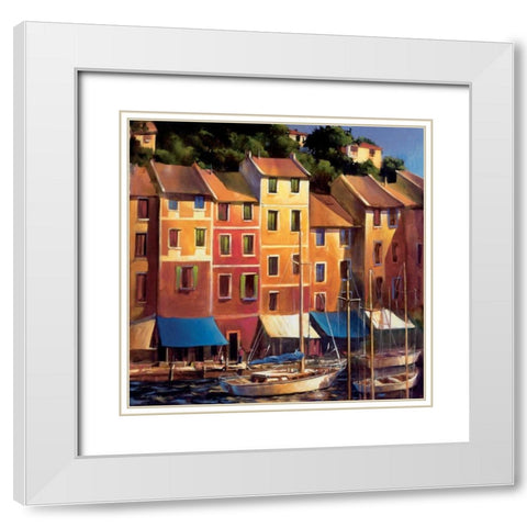 Portofino Waterfront White Modern Wood Framed Art Print with Double Matting by OToole, Michael