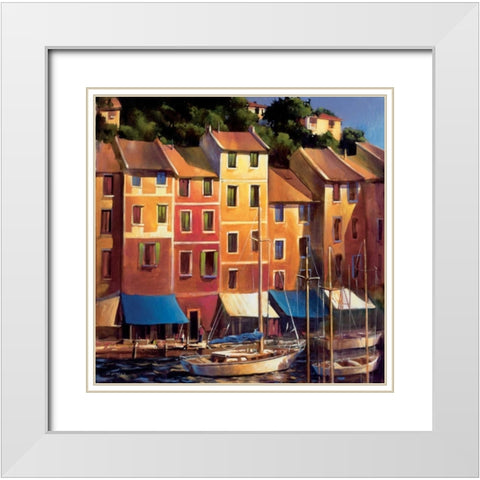 Portofino Waterfront White Modern Wood Framed Art Print with Double Matting by OToole, Michael