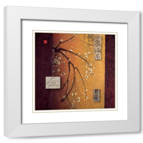 Oriental Blossoms II White Modern Wood Framed Art Print with Double Matting by Li-Leger, Don