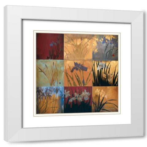 Iris Nine Patch II White Modern Wood Framed Art Print with Double Matting by Li-Leger, Don