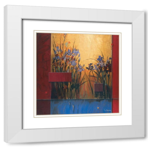 Iris Sunrise White Modern Wood Framed Art Print with Double Matting by Li-Leger, Don