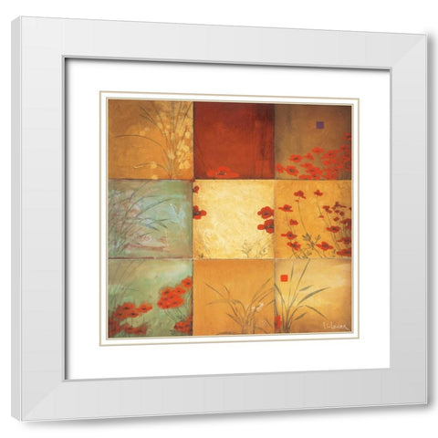 Poppy Nine Patch White Modern Wood Framed Art Print with Double Matting by Li-Leger, Don