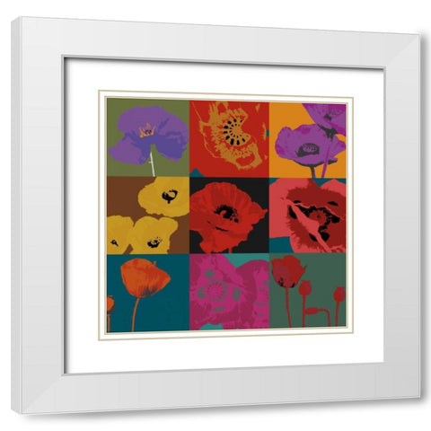 Pop Poppies White Modern Wood Framed Art Print with Double Matting by Li-Leger, Don
