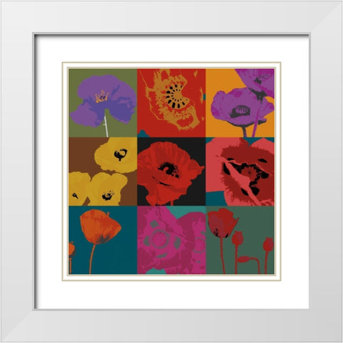 Pop Poppies White Modern Wood Framed Art Print with Double Matting by Li-Leger, Don