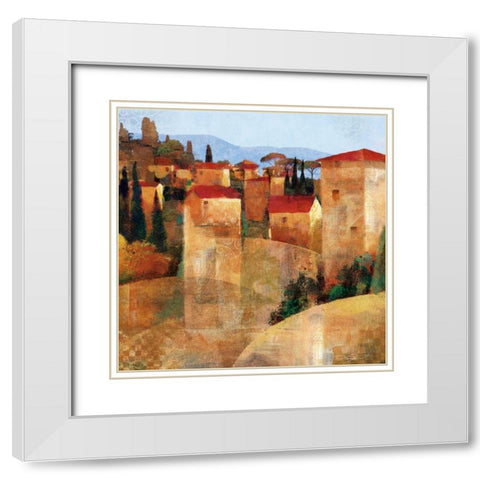 Tuscan Hillside White Modern Wood Framed Art Print with Double Matting by Mallett, Keith