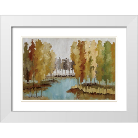 Lake View - Trees White Modern Wood Framed Art Print with Double Matting by Ellens, Jacqueline