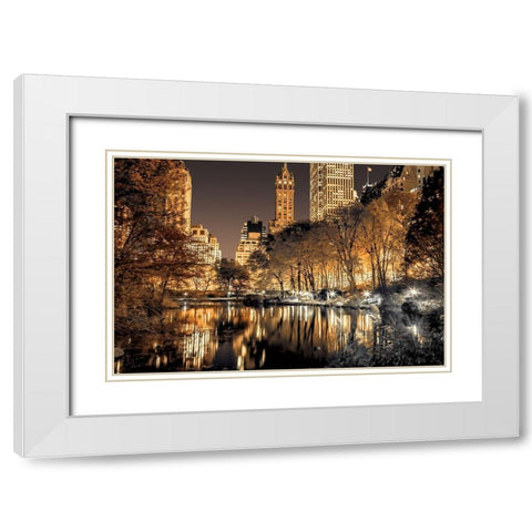 Central Park Glow White Modern Wood Framed Art Print with Double Matting by Frank, Assaf
