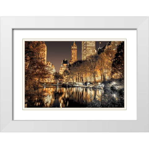 Central Park Glow White Modern Wood Framed Art Print with Double Matting by Frank, Assaf