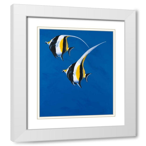 Moorish Idols - Blue White Modern Wood Framed Art Print with Double Matting by Siddle, Keith