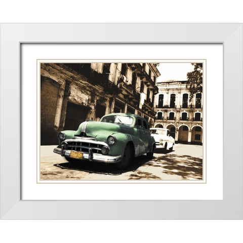 Cuban Cars II White Modern Wood Framed Art Print with Double Matting by Groth, C.J.