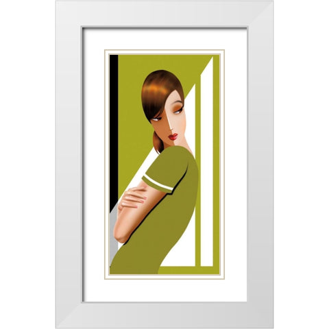 Jennifer in Greens White Modern Wood Framed Art Print with Double Matting by Bravo, Jordan