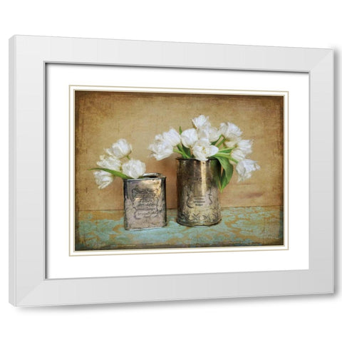 Vintage Tulips I White Modern Wood Framed Art Print with Double Matting by Atria, Cristin
