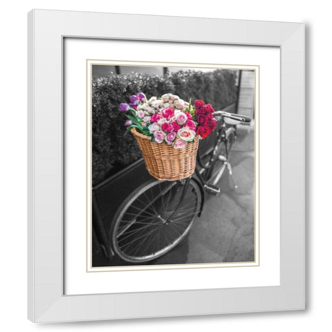 Basket of Flowers I White Modern Wood Framed Art Print with Double Matting by Frank, Assaf